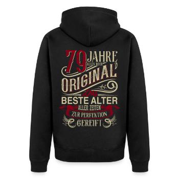 79. Geburtstag Vintage Retro - Unisex Premium Bio Zip Hoodie - Schwarz - Hinten - Nico (187cm)
