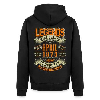 1973 April Geburtstag Legende - Unisex Premium Bio Zip Hoodie - Schwarz - Hinten - Nico (187cm)