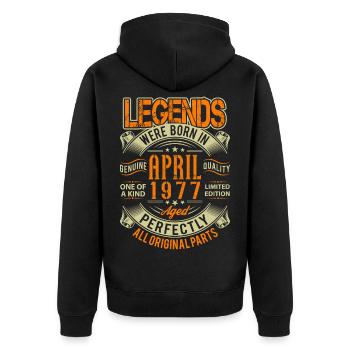1977 April Geburtstag Legende - Unisex Premium Bio Zip Hoodie - Schwarz - Hinten - Nico (187cm)