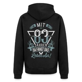 83. Geburtstag Da Fängt Das Leben An - Unisex Premium Bio Zip Hoodie - Schwarz - Hinten - Nico (187cm)