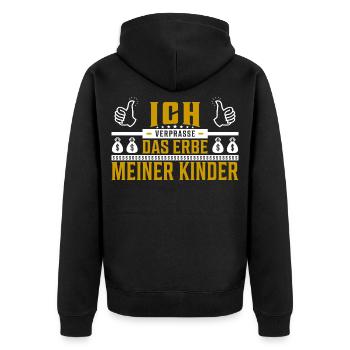 Ich verprasse das Erbe meiner Kinder Spruch - Unisex Premium Bio Zip Hoodie - Schwarz - Hinten - Nico (187cm)