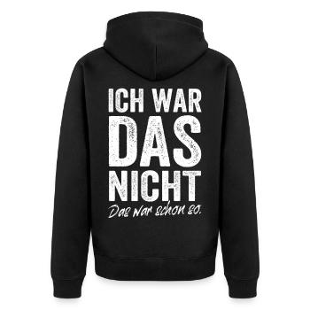 Ich Wars Nicht Das War Schon So Ironie Tollpatsch - Unisex Premium Bio Zip Hoodie - Schwarz - Hinten - Nico (187cm)