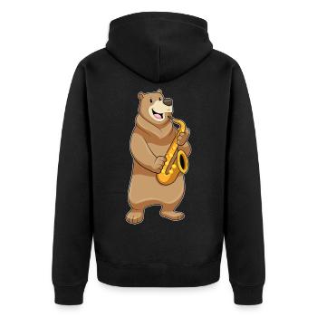 Bear Musician Saxophone Music - Unisex Premium Organic Zip Hoodie - black - Back - Nico (187cm)