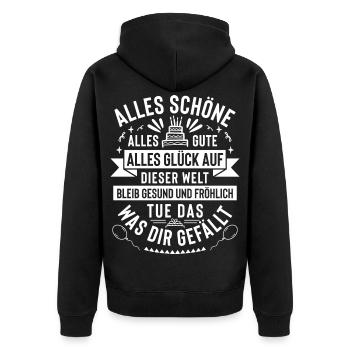 Happy Birthday Gruß für jedes Alter geeignet - Unisex Premium Bio Zip Hoodie - Schwarz - Hinten - Nico (187cm)