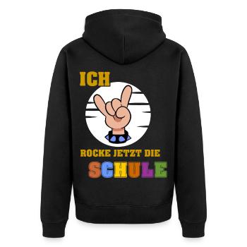 Ich rocke jetzt die Schule - Einschulung Schule - Unisex Premium Bio Zip Hoodie - Schwarz - Hinten - Nico (187cm)