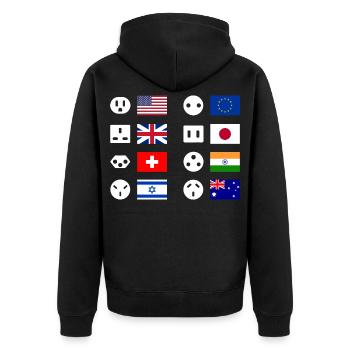 Plug Types Country Overview - Unisex Premium Organic Zip Hoodie - black - Back - Nico (187cm)
