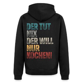Koch - Unisex Premium Bio Zip Hoodie - Schwarz - Hinten - Nico (187cm)