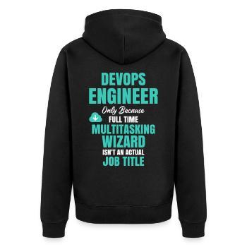 DevOps Engineer Multitasking Wizard - Unisex Premium Organic Zip Hoodie - black - Back - Nico (187cm)