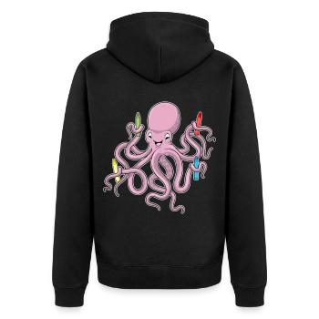 Octopus Student Crayons School - Unisex Premium Organic Zip Hoodie - black - Back - Nico (187cm)