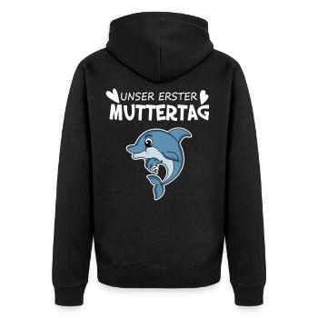Muttertag Geschenk - Unser erster Muttertag - Unisex Premium Bio Zip Hoodie - Schwarz - Hinten - Nico (187cm)