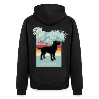 Stay Wild Surf Labrador - Unisex Premium Bio Zip Hoodie - Schwarz - Hinten - Nico (187cm)
