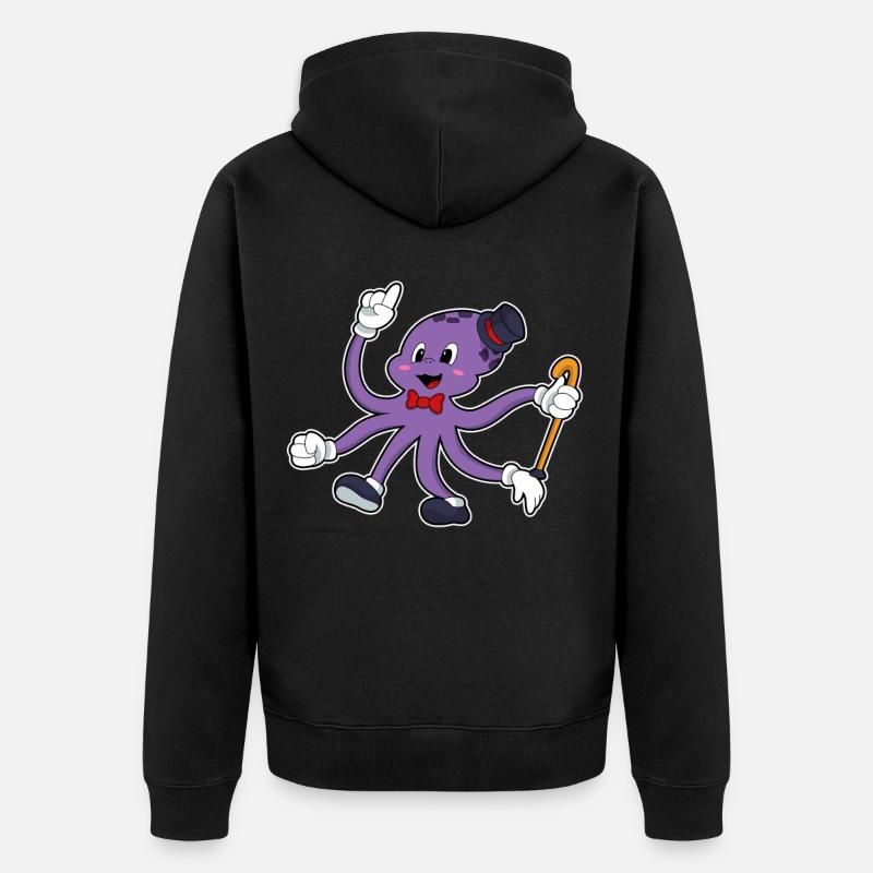 Krake als Zauberer mit Hut - Unisex Premium Bio Zip Hoodie - Schwarz