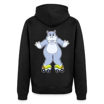 Nilpferd Rollschuhfahren Rollschuhe - Unisex Premium Bio Zip Hoodie - Schwarz - Hinten - Nico (187cm)