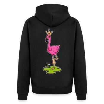 Flamingo Krone - Unisex Premium Bio Zip Hoodie - Schwarz - Hinten - Nico (187cm)