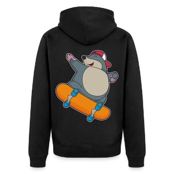 Maulwurf Skater Skateboard - Unisex Premium Bio Zip Hoodie - Schwarz - Hinten - Nico (187cm)