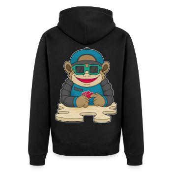 Affe Poker Pokerkarten - Unisex Premium Bio Zip Hoodie - Schwarz - Hinten - Nico (187cm)