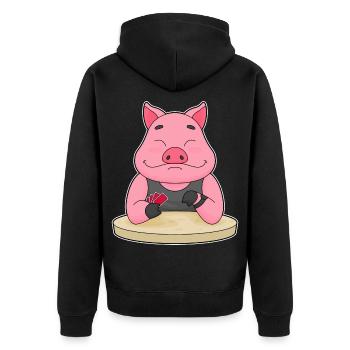 Schwein Poker Pokerkarten - Unisex Premium Bio Zip Hoodie - Schwarz - Hinten - Nico (187cm)