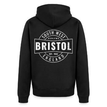 Bristol Vintage City Badge - Unisex Premium Organic Zip Hoodie - black - Back - Nico (187cm)