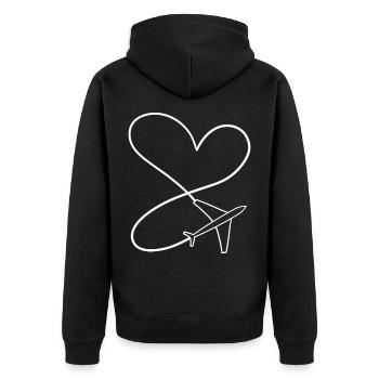 Flugzeug Herz Liebe Urlaub Pilot Flugzeuge - Unisex Premium Bio Zip Hoodie - Schwarz - Hinten - Nico (187cm)