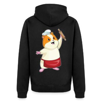 Hamster as a baker with rolling pin - Unisex Premium Organic Zip Hoodie - black - Back - Nico (187cm)