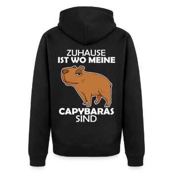 Capybara - Unisex Premium Bio Zip Hoodie - Schwarz - Hinten - Nico (187cm)