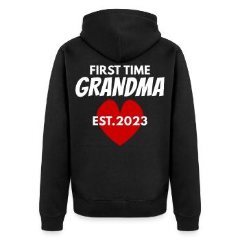 Oma zum ersten Mal - Oma 2023 - Unisex Premium Bio Zip Hoodie - Schwarz - Hinten - Nico (187cm)