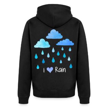 J’aime la pluie, les gouttes de pluie, les nuages météorologiques, l’humidité - Veste à capuche bio Premium Unisexe - noir - Dos - Nico (187cm)