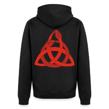 Rote Schlangen und keltisches Symbol - Unisex Premium Bio Zip Hoodie - Schwarz - Hinten - Nico (187cm)