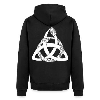 Weiße Schlangen und keltisches Symbol - Unisex Premium Bio Zip Hoodie - Schwarz - Hinten - Nico (187cm)