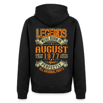 1977 August Geburtstag Legende - Unisex Premium Bio Zip Hoodie - Schwarz - Hinten - Nico (187cm)