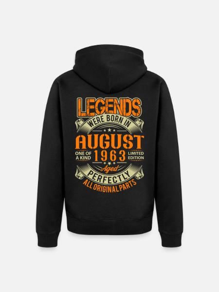 1963 August Birthday Legend - Unisex Premium Organic Zip Hoodie - black