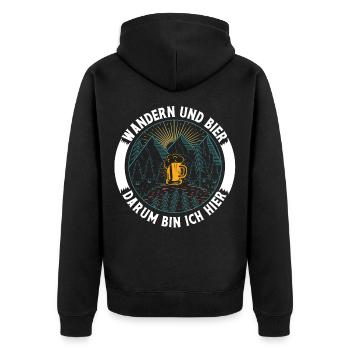 Wandern Und Bier Darum Bin Ich Hier - Unisex Premium Bio Zip Hoodie - Schwarz - Hinten - Nico (187cm)