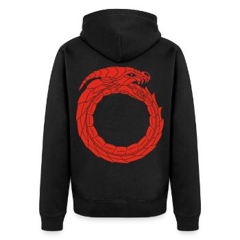 Verschlingender Roter Drache - Unisex Premium Bio Zip Hoodie - Schwarz - Hinten - Nico (187cm)