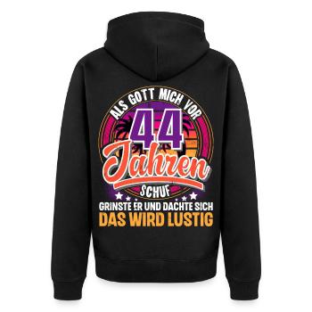 44. Geburtstag Als Gott Mich Schuf Vor - Unisex Premium Bio Zip Hoodie - Schwarz - Hinten - Nico (187cm)