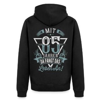 85. Geburtstag Da Fängt Das Leben An - Unisex Premium Bio Zip Hoodie - Schwarz - Hinten - Nico (187cm)