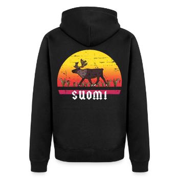 Finnland Urlaub - Unisex Premium Bio Zip Hoodie - Schwarz - Hinten - Nico (187cm)