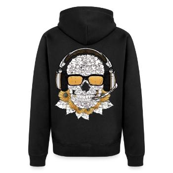 Musik Skull - Unisex Premium Bio Zip Hoodie - Schwarz - Hinten - Nico (187cm)