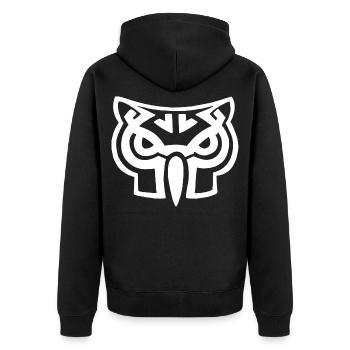 White owl head - Unisex Premium Organic Zip Hoodie - black - Back - Nico (187cm)