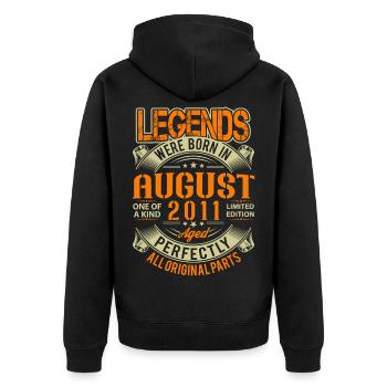 2011 August Geburtstag Legende - Unisex Premium Bio Zip Hoodie - Schwarz - Hinten - Nico (187cm)