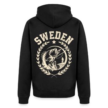 Schweden Angeln Angler Fischen - Unisex Premium Bio Zip Hoodie - Schwarz - Hinten - Nico (187cm)