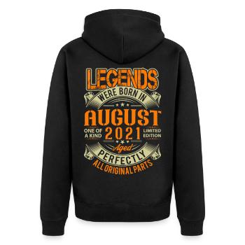 2021 August Geburtstag Legende - Unisex Premium Bio Zip Hoodie - Schwarz - Hinten - Nico (187cm)
