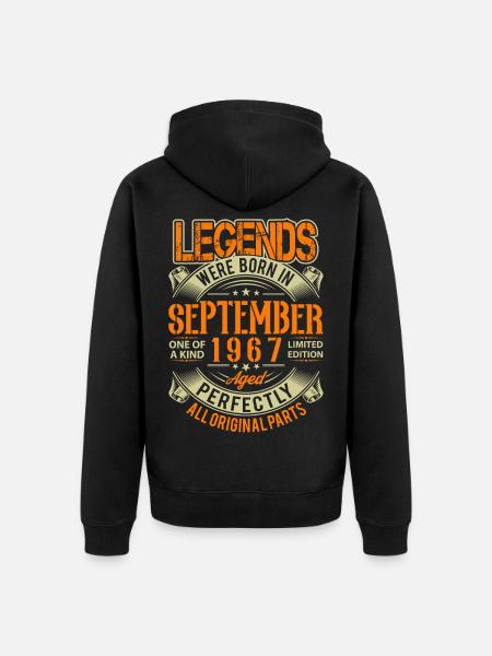 1967 September Birthday Legend - Unisex Premium Organic Zip Hoodie - black