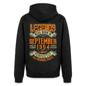 1954 September Geburtstag Legende - Unisex Premium Bio Zip Hoodie - Schwarz - Hinten - Nico (187cm)