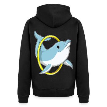 Dolphin with ring - Unisex Premium Organic Zip Hoodie - black - Back - Nico (187cm)