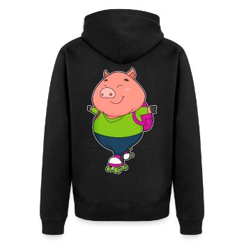 Schwein Rollschuhfahren Rollschuhe - Unisex Premium Bio Zip Hoodie - Schwarz - Hinten - Nico (187cm)