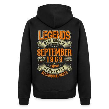 1969 September Geburtstag Legende - Unisex Premium Bio Zip Hoodie - Schwarz - Hinten - Nico (187cm)