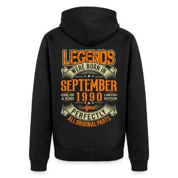 1990 September Geburtstag Legende - Unisex Premium Bio Zip Hoodie - Schwarz - Hinten - Nico (187cm)