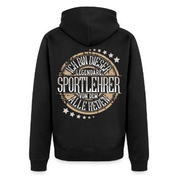 Sportlehrer - Unisex Premium Bio Zip Hoodie - Schwarz - Hinten - Nico (187cm)