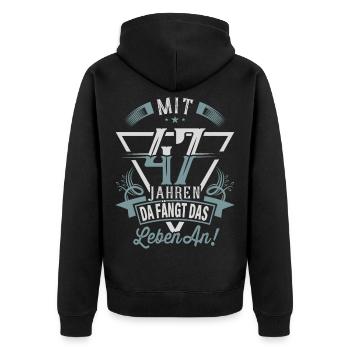 47. Geburtstag Da Fängt Das Leben An - Unisex Premium Bio Zip Hoodie - Schwarz - Hinten - Nico (187cm)
