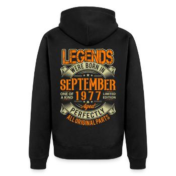 1977 September Geburtstag Legende - Unisex Premium Bio Zip Hoodie - Schwarz - Hinten - Nico (187cm)